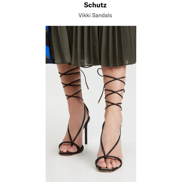 Schutz Vikki Lo Black Strappy Ankle Open Toe Stiletto Heel Sandals US 10 B - Picture 1 of 16